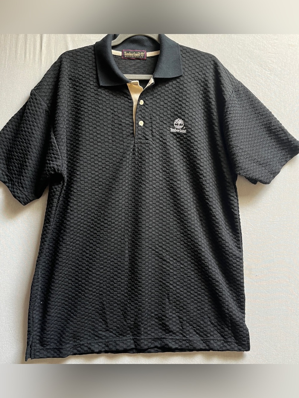 Vintage Timberland Weathergear Black Textured Polo Shirt Men's Size XL
